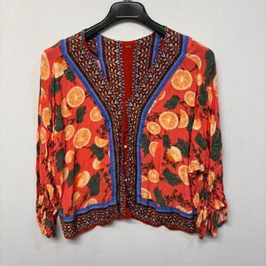 Free People Women Oversized Blouse Top Shirt Size Small Floral Boho C050 -16